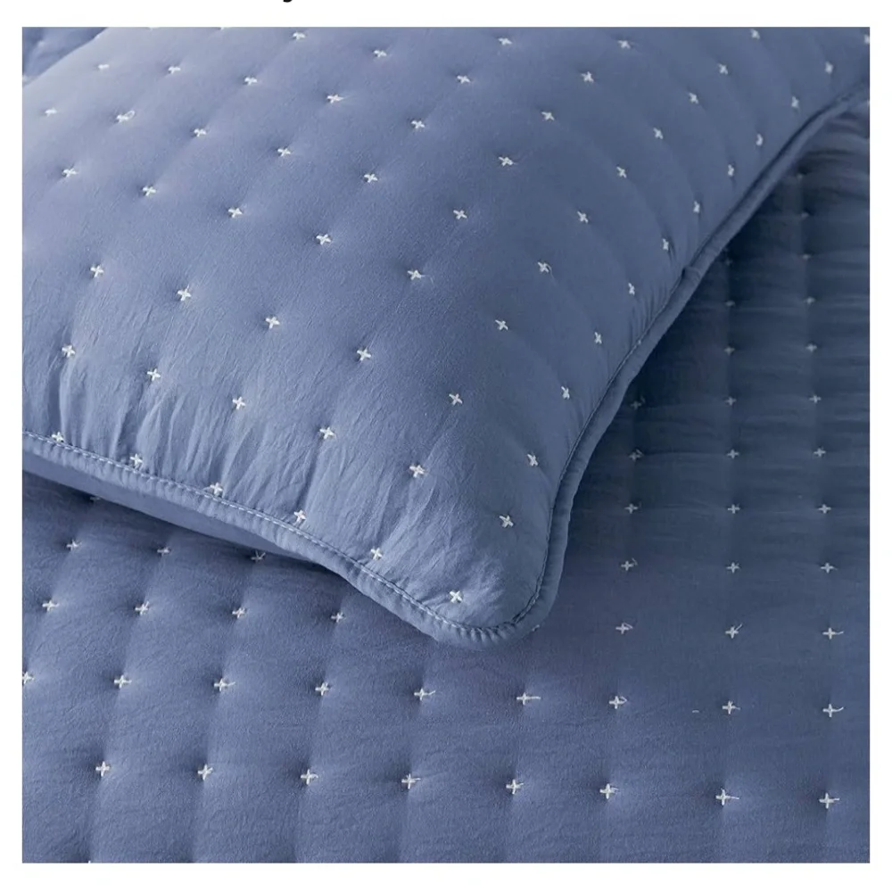 WDCOZY Blue King Size Quilt Bedding Sets with Pillow Shams